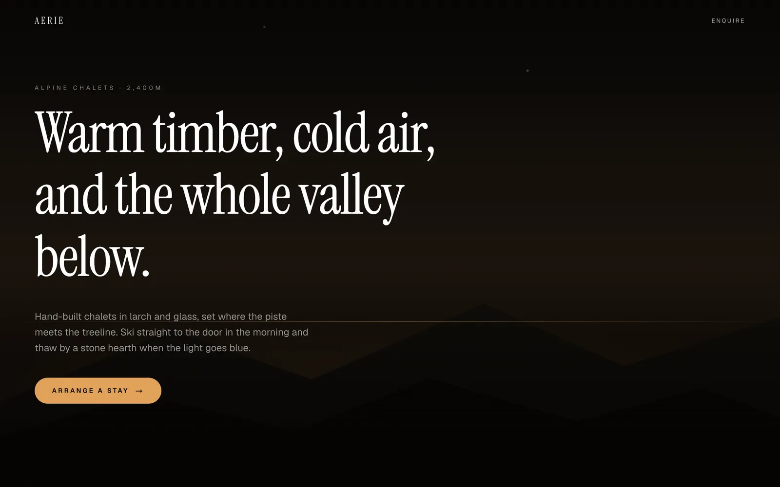 Aerie, Timber-and-glass chalets above the treeline. Ski to the door, thaw by the fire.