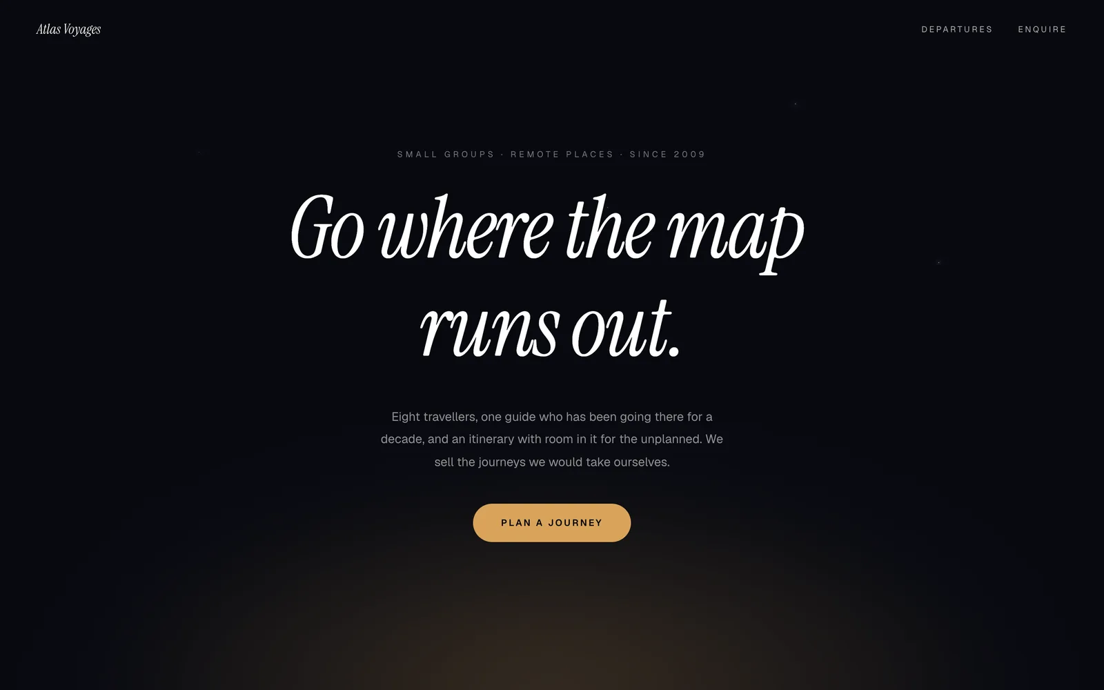 Atlas, Expedition travel as a departure board: routes, days, prices, and one enquiry button.