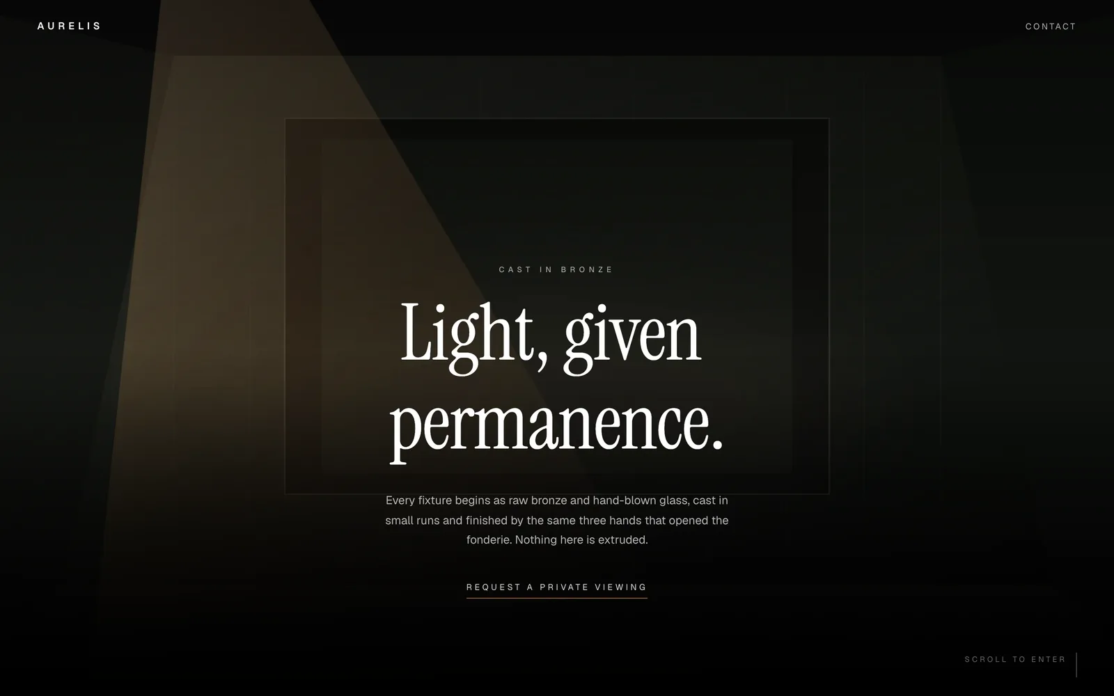 Aurelis, A bronze-and-glass lighting fonderie: cast, ground, and lit by hand.
