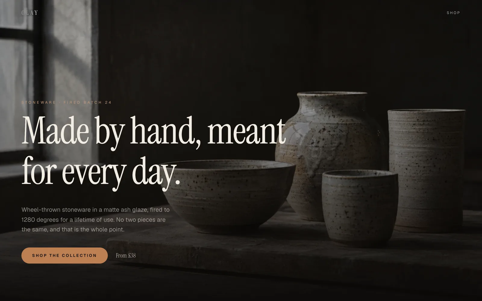 Clay, Handmade stoneware for daily use. Thrown, glazed, and fired in small batches.
