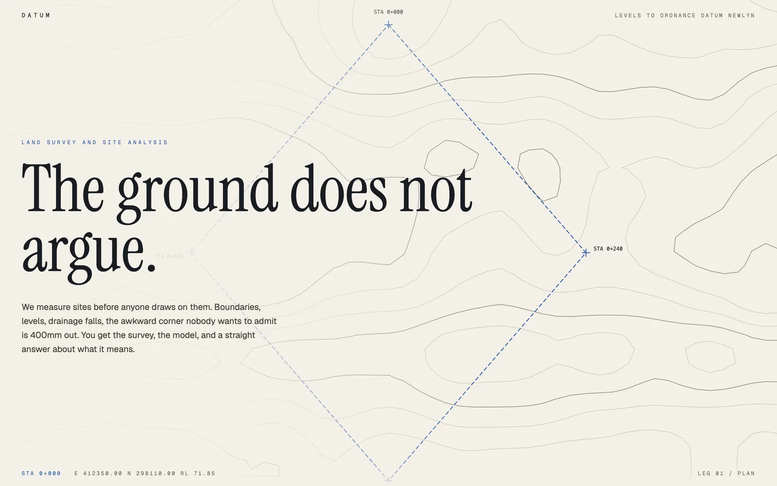 Datum, A land survey practice: pale, drawn, and measured rather than photographed.