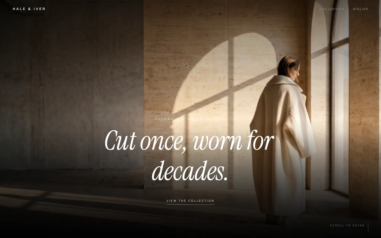 Atelier, Ivory, editorial, and quiet enough that the garments do the talking.