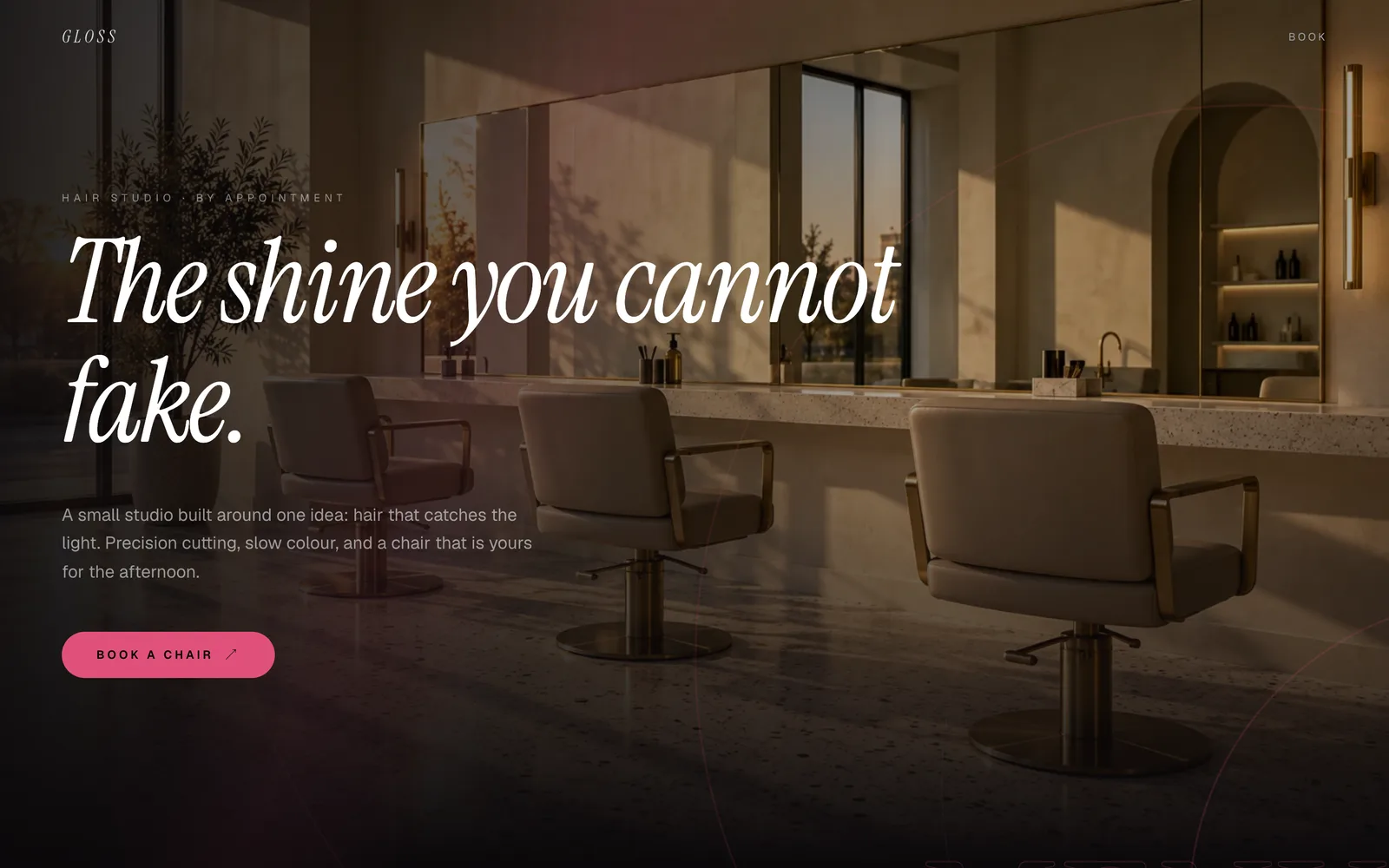 Gloss, A high-end hair studio. Cut, colour and shine, done with a fashion-book eye.