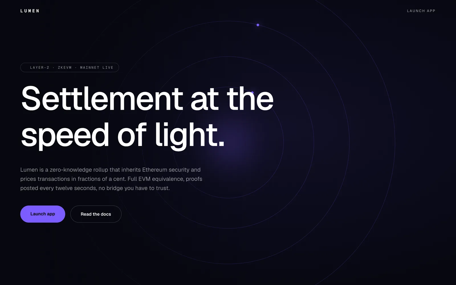 Lumen, The Layer-2 that settles at the speed of light. Ethereum security, zero-knowledge speed.