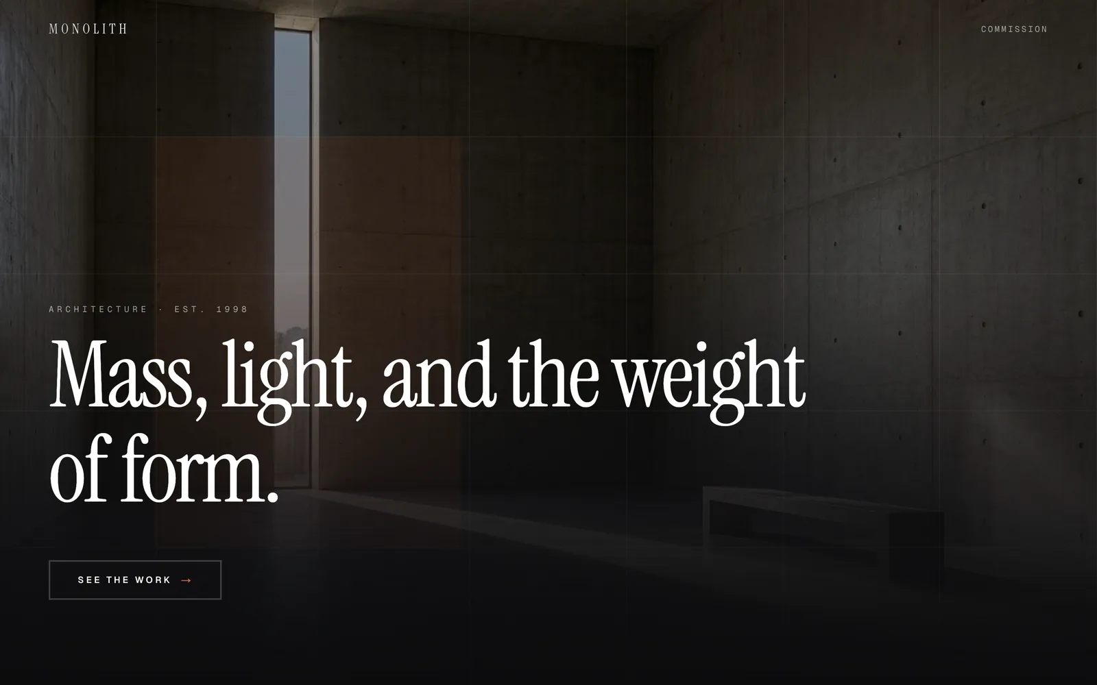 Monolith, A brutalist practice. Concrete, mass, and the honest weight of a plan.