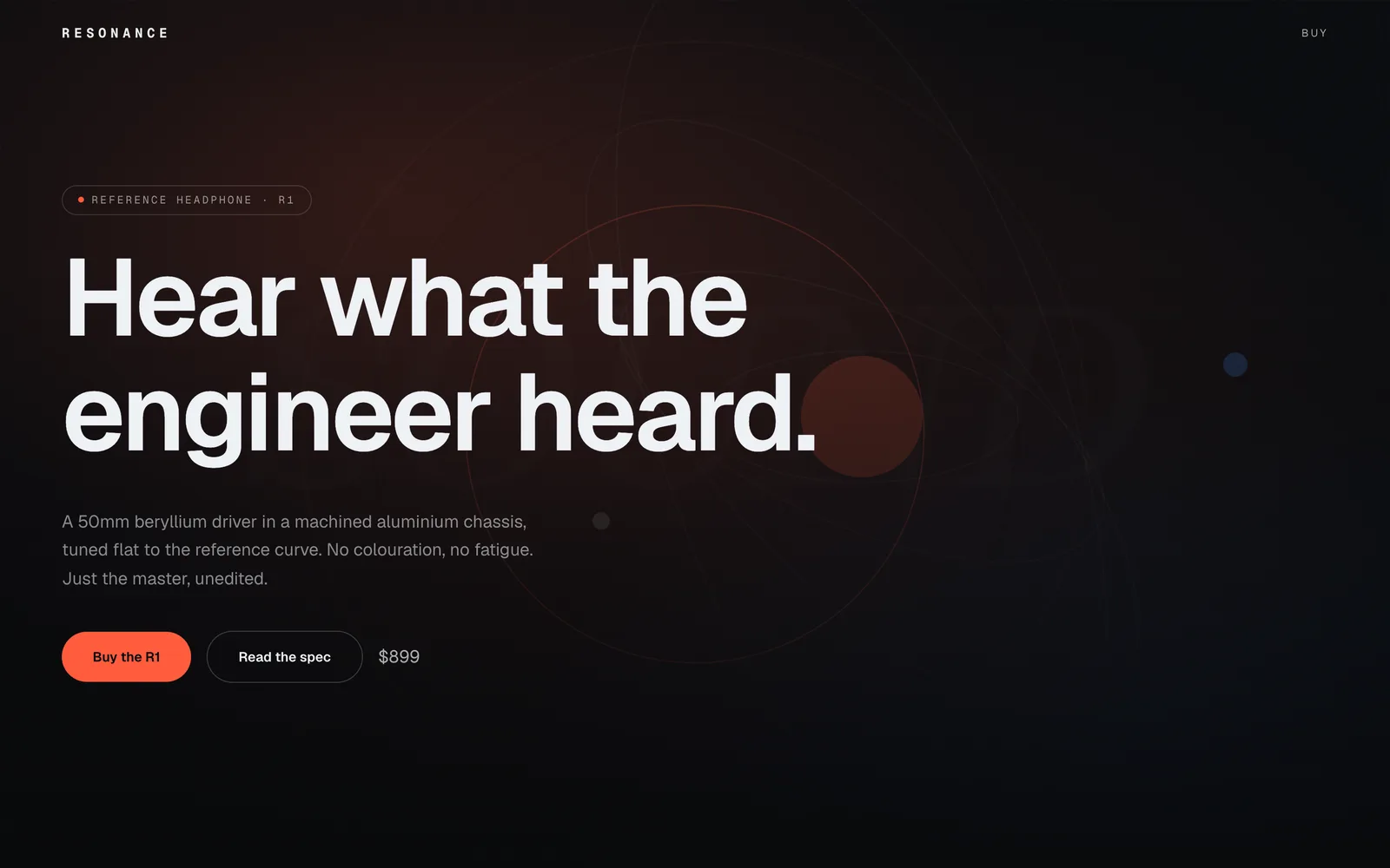 Resonance, Reference-grade headphones, built like an instrument. Silence, then everything.
