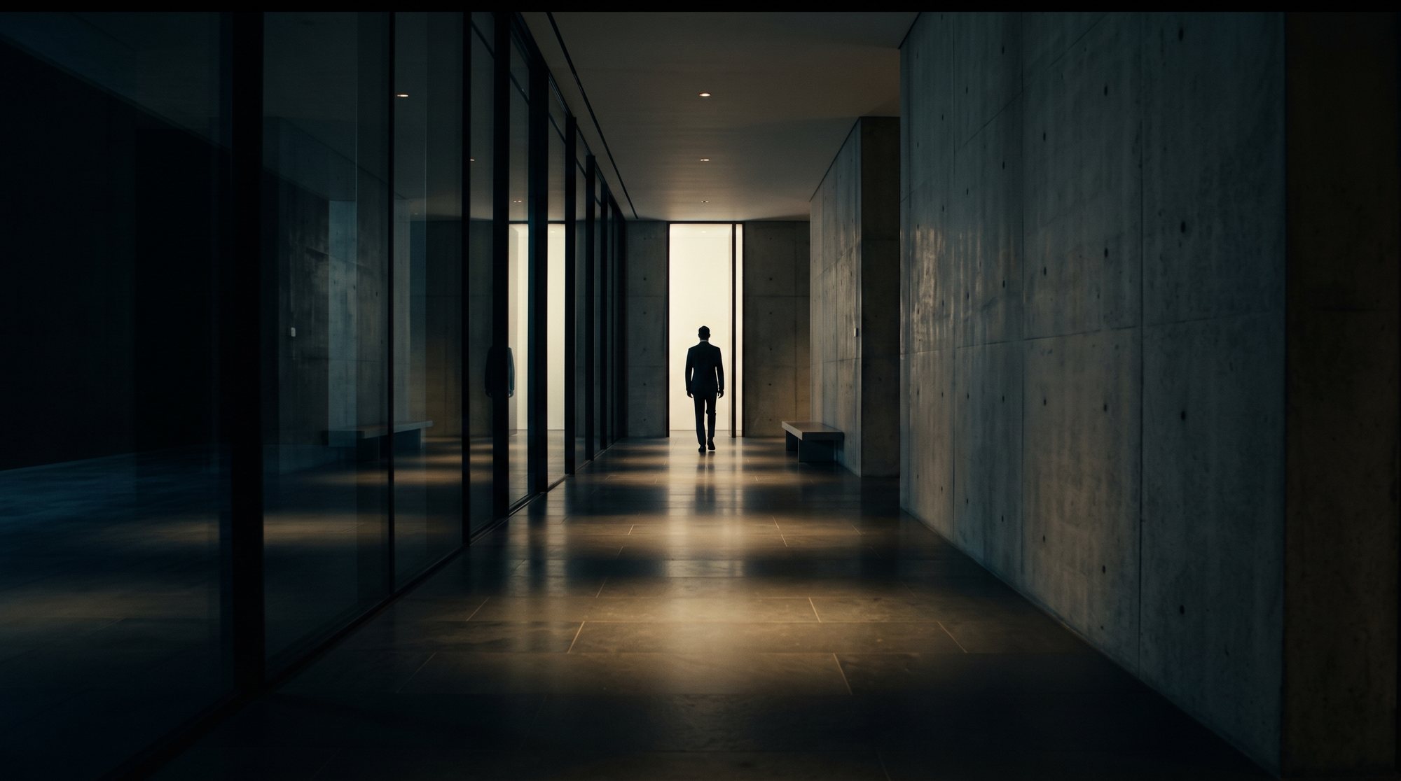 The interior hall of a modern house at night